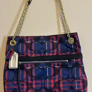 COACH TOTE POPPY TARTAN PRINT